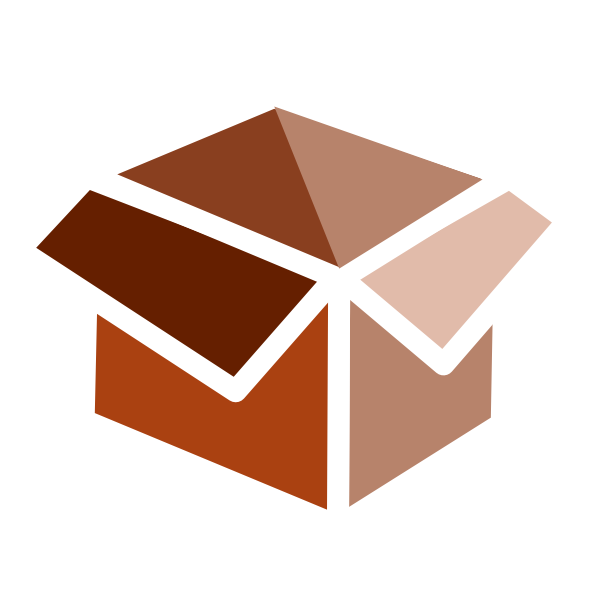 A brown cardboard box with white line art.